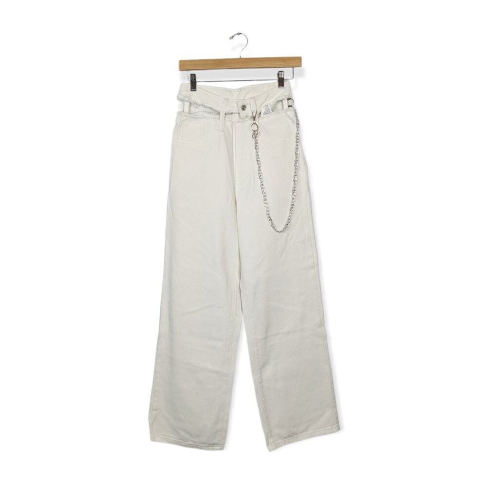 SHEIN White Waist Cut-out Silver Chain Jeans